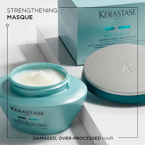 Image 1, Strengthening masque, damaged, over-processed hair. Image 2, Fore Architecture, Formulated to cleanse and fortify damaged hair at erosion levels 1-2, utilising a vita-ciment complex and hair is left soft, sleek and protected. Image 3, Vita-Ciment ingredient. Image 4, Resistance, Hovig Etoyan/global professional ambassador- In the quest for our desired style: hair strength and condition can be affected by heat styling and chemical processing. Resistance has a product suitable for all types of damaged hair so makes it my go-to clients seeking stronger looking hair.