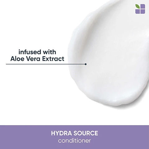 image 1, infused with aloe vera extract. hydra source conditioner. image 2, up to 3 times more moisture. nourishing formula. adds shine. hydra source shampoo and conditioner vs non conditioning shampoo. image 3, with and without hydra souce. hydra source shampoo and conditioning balm vs non conditioning shampoo. image 4, 1 = cleanse, 2 = condition, 4 = treat