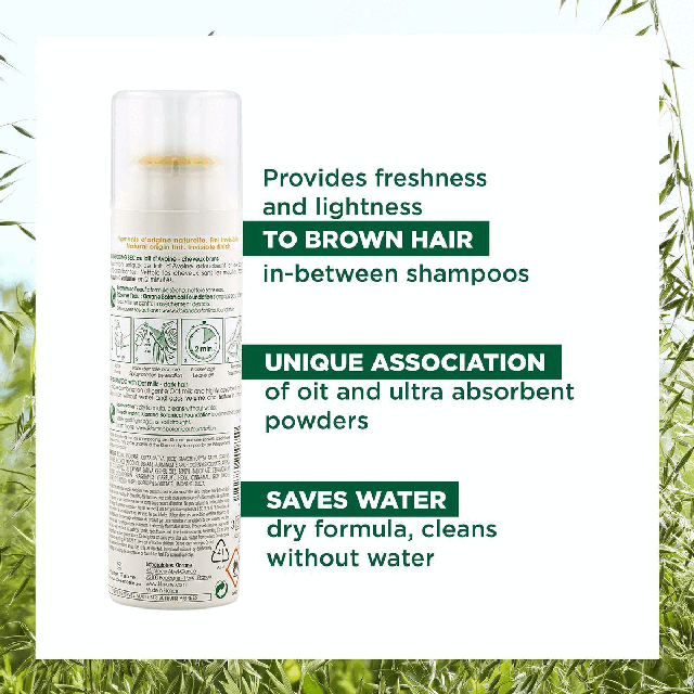 Image 1, provides freshness and lightness to brown hair in-between shampoos. unique association of oit and ultra absorbent powder. saves water dry formula, cleans without water. Image 2, 3 step routine. Image 3, delicate fragrance with oat, lili and iris notes, association of natural nude colored ulta absorbent powders east to eliminate
