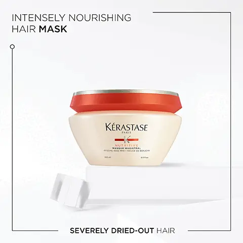 Image 1, Intensely nourishing hair mask for severely dried out hair. Image 2, Nutritive, Nourishing care for dry sensitised hair, highly concentrated gluco active and exceptional iris rhizome extract and hair is left soft and smooth to the touch with a healthy shine. Image 3, Irisome complex and Benzoin Resin ingredients. Image 4, Nutritive, Hovig Etoyan/global professional ambassador- Dry hair can be a challenge for a hairdresser. Luckily nutritive delivers nutrition deep into the hair shaft to keep it shiny and manageable. Lifesaving!