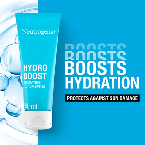 Image 1, boosts hydration, protects against sun damage. image 2, leaves your skin hydrated and supple. image 3, 77% notice their skin was more radiant with daily use. self assessment, 35 women, twice a day usage during 22 days. image 4, ingredients your skin loves. with helioplex superior protection against UVB and UVA. with hyaluronic acid = helps retain water. image 5, ultra light formula non greasy. image 6, developed with dermatologists. suitable for all skin types. helps defend skin against pollution damage. image 7, customer review = great, really nice, good hydration, easy to apply, not greasy, very happy. image 8, discover your hydro boost routine.