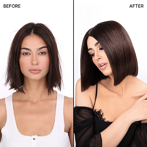 Image 1 - A before and after comparison shows a woman with shorter textured hair in the image labeled BEFORE, and the same woman with a sleek, straight bob haircut in the image labeled AFTER.
Image 2 - A comparison shows water soaking into hair on the left and beading up on hair on the right with text reading WITHOUT DREAM COAT Hair absorbs water leading to frizz WITH DREAM COAT Hair repels moisture + humidity no frizz.
Image 3 - A bottle of Color Wow Dream Coat Supernatural Spray is shown surrounded by icons and text promoting its features Super lightweight + non-greasy, Doubles as a heat protectant, Vegan gluten-free sulphate-free no conditioning agents, #1 anti-frizz + anti-humidity spray, Cruelty-free, and Results last through 3-4 shampoos, with the bottle itself labeled WOW COLOR WOW DREAM COAT SUPERNATURAL SPRAY SPRAY PRODIGIEUX magically transforms texture amazing humidity-proofing powers transforme la texture des cheveux protection incroyable contre lhumidité 200 ml e / 6.7 FL OZ.
Image 4 - A small rectangular silver and clear spray bottle with the text WOW COLOR WOW DREAM COAT SUPERNATURAL SPRAY magically transforms texture amazing humidity-proofing powers 50ml e 1.7 FL.OZ on a white label, shown on a white surface with a shadow, and the text TRAVEL SIZE below the bottle.
Image 5 - A silver spray bottle for hair product with a clear trigger top is labeled WOW COLOR WOW DREAM COAT SUPERNATURAL SPRAY SPRAY PRODIGIEUX magically transforms texture amazing humidity-proofing powers transforme la texture des cheveux protection incroyable contre lhumidité 500 ml e 16.9 FL OZ SUPER SIZE.