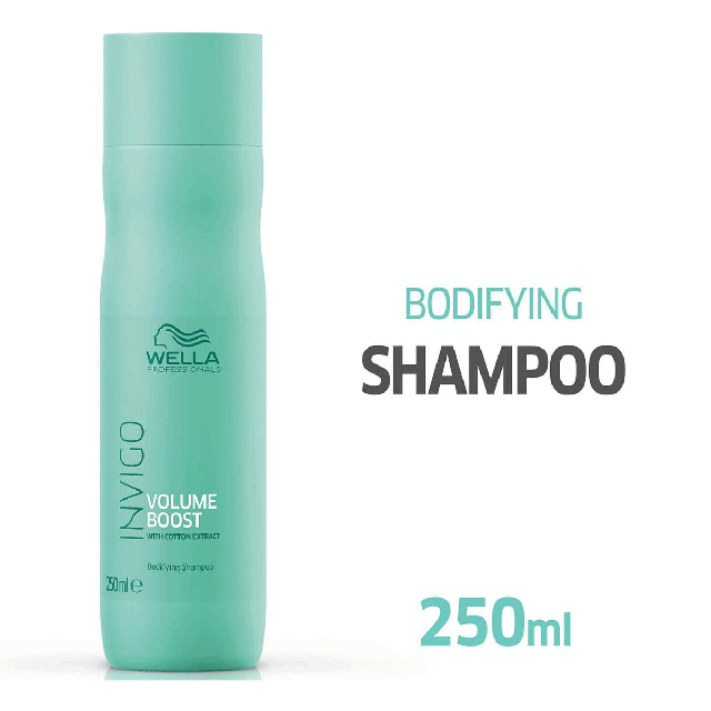 Bodying shampoo, 250ml. Gives hair a lightweight body and removes residues. For visible uplifted volume and hair manageability. With volume boost-blend. Quick, personalised & enjoyable care treatment. 10 mins BOOST Fast, efficient, enjoyable. 15 mins RECHARGE deep, invigorating, intense. 20 mins RECOVER Repair, advanced, Transformative. Floral, Soft Green Musky Fragrance. Apply into Wet Hair. For Normal to Fine Hair, Lacking Volume. Invigo: High performance hair solutions