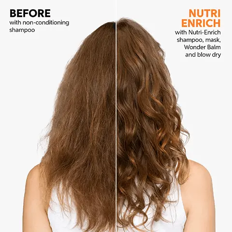 Image 1, BEFORE with non-conditioning shampoo NUTRI ENRICH with Nutri-Enrich shampoo, mask, Wonder Balm and blow dry Image 2, new design same great formula Image 3, WELLA PROFESSIONALS NUTRI ENRICH WONDER BALM with Goji Berry deep nourishment & manageability DRY OR STRESSED HAIR 150 ml/me ORIANI INSTANT DEEP NOURISHMENT Image 4, DEEP NOURISHMENT SMOOTHNESS SHINE MANAGEABILITY ODIANI WELLA PROFESSIONALS NUTRI ENRICH WONDER BALM with Goji Berry deep nourishment & manageability DRY OR STRESSED HAIR 150 ml/we Image 5, BEFORE with non-conditioning shampoo NUTRI ENRICH with Nutri-Enrich shampoo, mask, Wonder Balm and blow dry