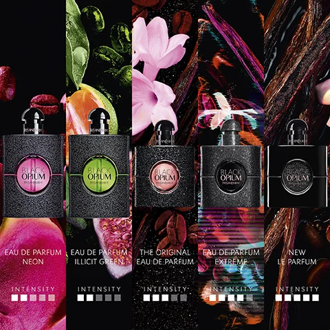 Eau de parfum neon, eau de illicit green, the orginal eau de parfum, eau de parfum extreme and new le parfum
