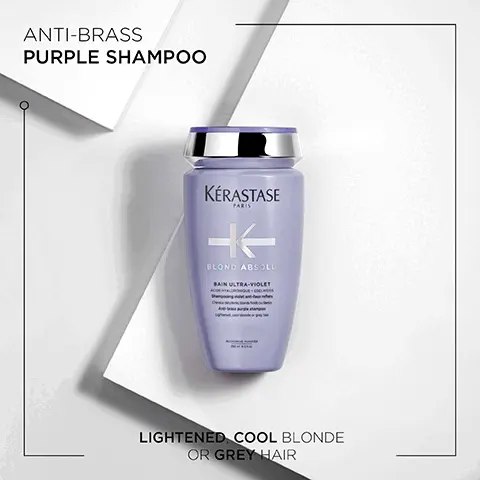 Image 1, anti brass purple shampoo, lightened cool blonde or grey hair. Image 2, blond absolu, 92% more hydrated hair. 94+ stronger hair. 8 times visibly shinier hair. instant anti-brass action. Image 3. before and after. Image 4, blond absolu, patrick wilson, celebrity hair stylist and kerastase expert. for most blonde clients, it's a struggle to find a range that is both hydrating and protects your colour. the blond absolu range from kerastase does both without making the hair feel heavy. it's my go to for blondes, myself included.