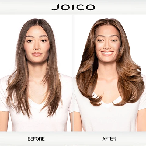 Image 2 - Split image shows a womans hair before treatment looking less voluminous and after treatment looking fuller and shinier, with the text JOICO, BEFORE, and AFTER. Image 3 - A tube of Joico Hydra Splash Hydrating Conditioner is shown on a white platform with text that reads HYDRATING CONDITIONER for fine/medium, dry hair, Delivers the right amount of hydration, Hair feels soft and moisturized without weighing fine hair down, and text on the tube reads JOICO HYDRA SPLASH HYDRATING CONDITIONER for fine/medium dry hair REVITALISANT HYDRATANT ACONDICION HIDRATANTE. Image 4 - A blue tube of Joico Hydra Splash Hydrating Conditioner is shown with green sea kelp and a cracked coconut alongside text reading Joico Hydra Splash Hydrating Conditioner for fine/medium, dry hair, Revitalisant Hydratant pour les cheveux secs et fins/moyens, Acondicionador Hidratante para cabello fino/mediano reseco, SmartRelease, 250 ml / 8.5 fl oz, Sea kelp: Packed full of vitamins and minerals. Helps provide targeted moisture and vital nutrients. Coconut water: A great source of electrolytes and vitamins A, C, and E. Helps quench dry strands. Image 5 - A display of the Joico Hydra Splash Routine showing products for each step with the text HYDRASPLASH ROUTINE, Step 1 SHAMPOO featuring Hydrating Shampoo, Step 2 CONDITION / TREAT featuring Hydrating Conditioner or Hydrating Gelée Masque, and Step 3 TREAT featuring Replenishing Leave-In. Image 7 - A display of three Joico Hydra Splash hair products including shampoo conditioner and mask with the text Hydrate fine hair without weighing it down.