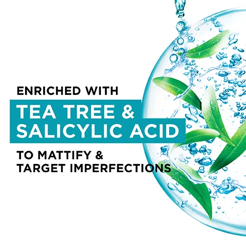 Image 1, enriched with tea tree and salicylic acid to mattify and target imperfections. image 2, cruelty free international officially approved under the leaping bunny programme