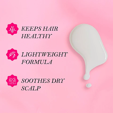 Image 3 - An image of a white cream droplet on a pink background with three bullet points that read KEEPS HAIR HEALTHY, LIGHTWEIGHT FORMULA, and SOOTHES DRY SCALP.
Image 4 - A bottle of Mielle Mint Almond Oil is centered on a bright pink background, with visible text that includes HOW TO USE, To add protection and sheen apply a small amount into palm of hands and massage directly on scalp, Hair can be wet or dry, and Apply as needed.