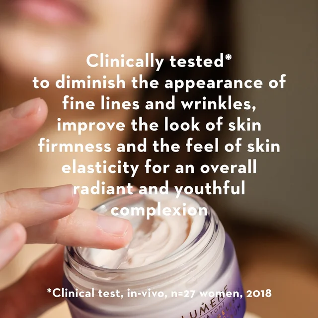 Clinically tested* to diminish the appearance of fine lines and wrinkles, improve the look of skin firmness and the feel of skin elasticity for an overall radiant and youthful complexion *Clinical test, in-vivo, n=27 women, 2018 573