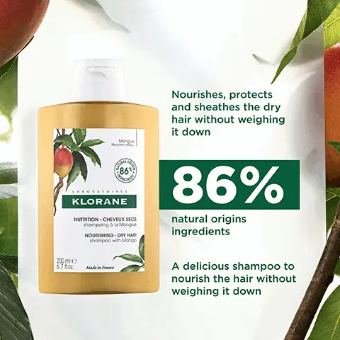Nourishes, protects and sheathes the dry hair without weighing it down. 86% natural origins ingredients. A delicious shampoo to nourish the hair without weighing it down. 86% natural origins ingredients. 100% recycled and recyclable bottle, excluding the cap, we are working on it. Biodegradable formula. Free from animal origin ingredients. 1, wash, 2, detangle & nourish, 3, restore, 4 nourish. Gourmet fragrance with fresh fruit notes enhanced by a touch of musk. Creamy and nourishing fluid texture. Biodegradable formula.