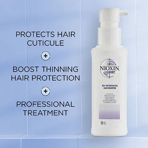 Image 1, PROTECTS HAIR CUTICULE BOOST THINNING HAIR PROTECTION NIOXIN. HBT PROFESSIONAL TREATMENT 30 INTENSIVE HAIR BOOSTER CUTICLE PROTECTION TREATMENT FOR AREAS OF PROGRESSED THINNING HAR 50mL Image 2, HOW TO USE NIOXIN HAIR BOOSTER? CUTICULE PROTECTION TREATMENT 1 USE TWICE DAILY NIOXIN. 3 MASSAGE THE ROOTS ON AREAS OF ADVANCED THINNING HAIR 2 DISTRIBUTE WITH FINGERS FROM ROOT TO TIPS 30 INTENSIVE HAIR BOOSTER FOR AREAS OF PROGRESSED THENING HAR 50L