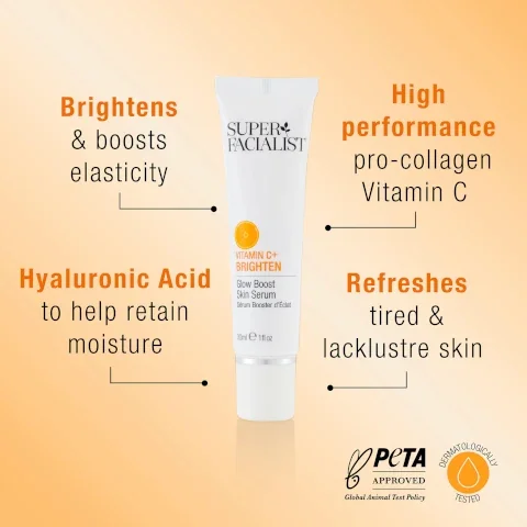 brightens and boosts elasticity. high performance pro collagen vitamin c. hyaluronic acid to help retain moisture. refreshes tired and lack lustre skin. peta approved - cruelty free. dermatologically tested.