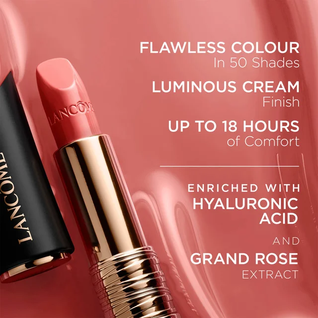 Text, Flawless colour in 50 shades. Luminous Cream finish. Up to 18 hours of comfort. Echriched with hyaluronic acid and grand rose extract