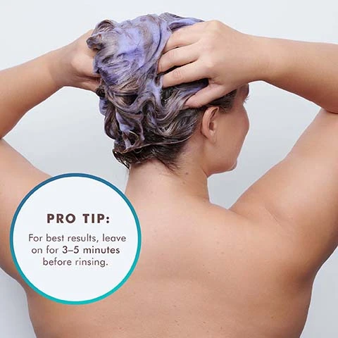 Image 1, pro tip = for best results, leave on for 3 - 5 minutes before rinsing. Image 2, 100% said hair feels soft*, 96% said hair does not feel stripped or dry*, 92% said highlights were refreshed*, 85% warmth is neutralized*. *In a july 2021 independant consumer study of women ages 18-65, on the combined effects of moroccanoil blonde perfecting purple shampoo and conditioner. Image 3, blonde perfecting purple shampoo and conditioner, made from 50% recycled plastic.