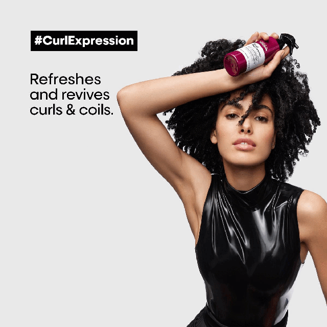 Image 1 - Refreshes and revives curls and coils. Image 2 - Highly concentrated actives. Hibiscus seed Glycerin Urea H. Image 3 - 190ml 6.4fl.oz Image 4 - Before and After image Image 5 - I love this range. Because you want your curls to be seen, you wan them to POP and I think the Curl Expression range does just that. Derick Monroe Celebrity hairstylist. Image 6 - Co-developed with curl experts for each type of curls and coils Image 7 - Express your curls the pro way
