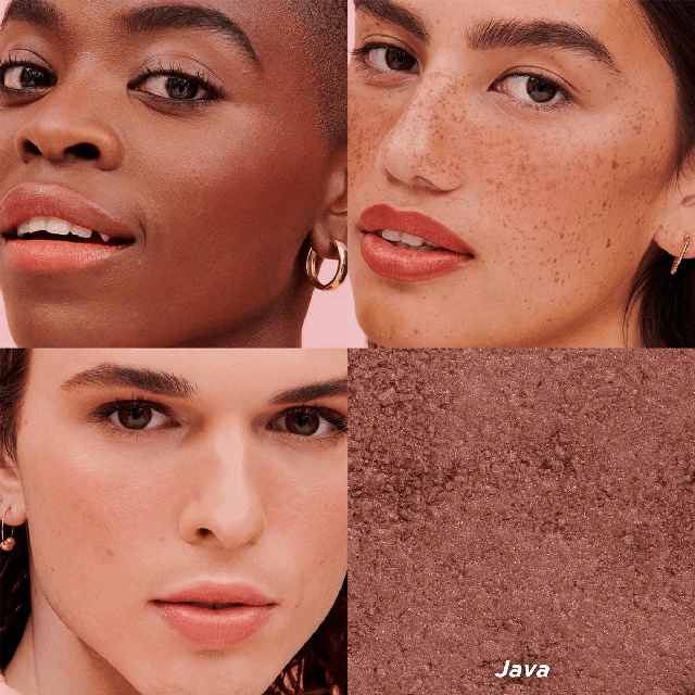 Java shade. Swatches of all shades. Product benefits