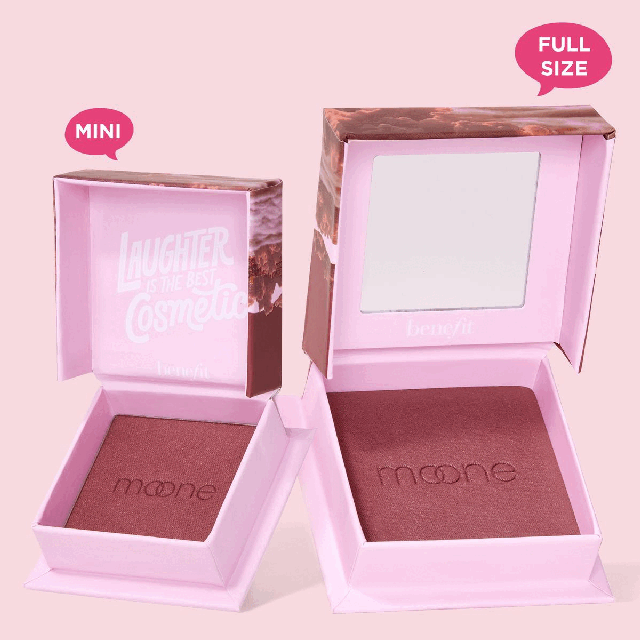 Image 1, full size vs mini size. Image 2, Model Swatch Imagery. Image 3, Arm Swatch. Image 4, Product Benefits