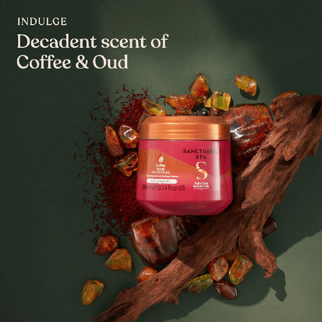 Image 1, The scent. Image 2, Ingredients. Image 3, cruelty-free, vegan, 95% natural origin, 0% mineral oil, contains recycled plastic
