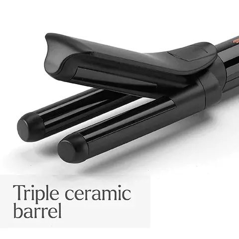 Image 1, triple ceramic barrel. Image 2, high performance heating system. Image 3, 3 digital heat settings. Image 4, magnetic charging. Image 5, cordless styling. Image 6, w. icons beauty awards winner 2023. wardrobe icons.com