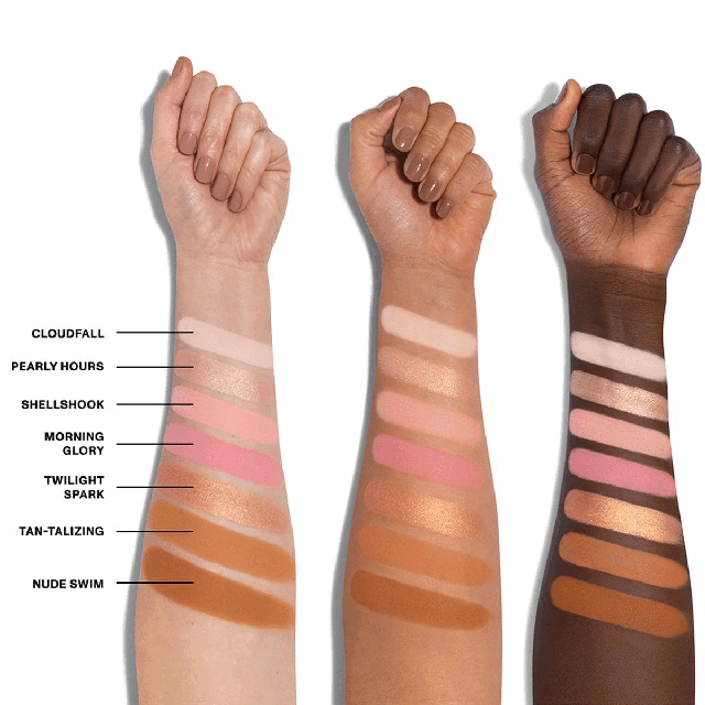 image 1 to 5- Model hand swatches of palette shades