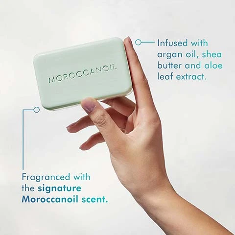 Image 1, infused with argan oil, shea butter and aloe leaf extract. fragranced with the signature moroccanoil scent. Image 2, soap fragrance originale, made from 100% recycled paper.