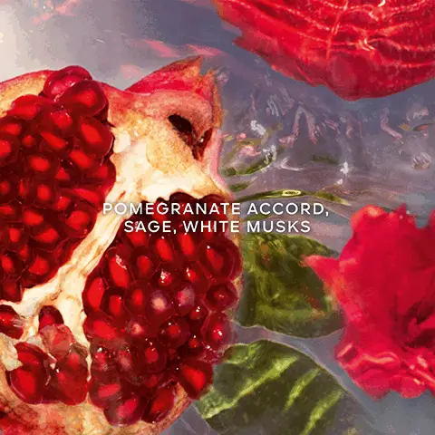 Image 1, POMEGRANATE ACCORD, SAGE, WHITE MUSKS Image 2, UP TO 95% NATURAL 100ulation including ORIGIN INFINITELY ORGANIC BEETROOT REFILLABLE ALCOHOL AQUA ALLEGORIA COLLECTION