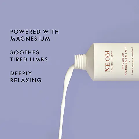 Image 1,powered with magnesium soothes tired limbs deeply relaxing Image 2, lavender jasmine and sandalwood