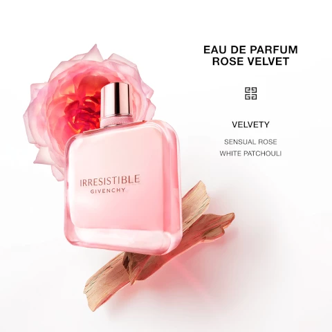 Image 1, eau de parfum rose velvet, velvety sensual rose, white patchouli. Image 2, eau de parfum addictive, notes of pear, luscious rose, blond wood. eau de toilette, sparkling. notes of blackcurrent, sparkling rose, cedarwood. eau de toilette fraiche. fresh. notes of pink pepper, fresh rose, musk. eau de parfum rose velvet, velvety. notes of sensual rose, iris, white patchouli.