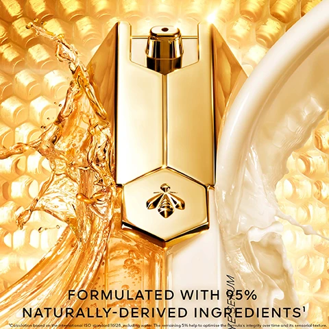 Image 1, formulated with naturally-derived ingredients. calculation based on the international ISO standard 16128 including eater. the remaining 5% help to optimise the formula's integrity over time and its sensorial texture. image 2, lifting effect efficacy, +44% lifting effect, -37% wrinkles, +32% eye area open. radiance efficacy, +47% radiance, -35% dark circles, -38% puffiness. results observed by women, self assessment by scoring by 33 women, china, 2 applications per day, after one month. results observed by women, self assessment by scoring 16 women, china, 2 applications per day after one month. results observed by women, self assessment by scoring 17 women, china, 2 applications per day after 1 month. image 3, tensing polyfermented honeys. radiance restoring white honeys. image 4, anti-fatigue complex. hyaluronic acid, peptide. image 5, lifting effect repair formula. radiance activating renew formula. image 6, 10 years of research to reveal the repairing power of exceptional honeys for the skin. image 7, face serum vs eye serum. image 8, over 90% natural origin ingredients. up to 40% recycled glass. guerlain for bees conservation programme = more than 10 partnerships dedicated to bee preservation.