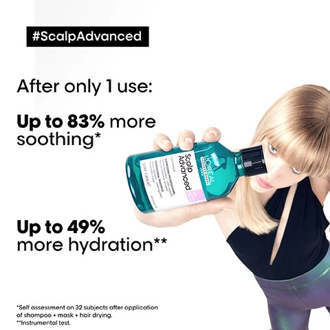 Image 1, scalp advanced after 1 use, up to 83% more soothing, up to 49% more hydration. *self assessment on 32 subjects after application of shampoo, mask and hair drying. **instrumental test. Image 2, scalp advanced review, maria said - my favourite is the intense soother, i finally found the best anti discomfort care to soothe my scalp. Image 3, scalp advanced anti discomfort protocol. 1 = dermo regular shampoo. 2 = intense soother treatment. Image 4, 300ml 10.1 fl.oz