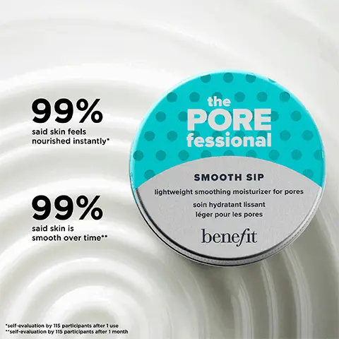 Image 1, 99% said skin feels nourished instantly. 99% said skin is smooth over time. Image 2, niacinamide helps smooth the look of pores, squalane and aloe vera helps maintain hydration and celery and flax seeds extracts helps visibly improve skin texture and refine the look of pores