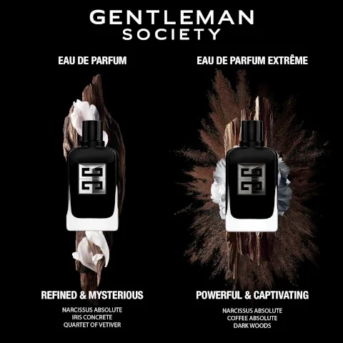 eau de parfum - refined and mysterious - narcissus absolute, iris concrete, quartet of vetiver. eau de parfum extreme - powerful and captivating - narcissus absolute, coffee absolute, dark woods.