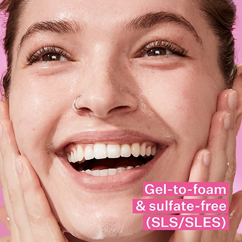 Image 1, gel to foam and sulfate free. Image 2, step 1 = cleanser, step 2 = toner, step 3 = lotion. Image 3, visibly results with the 3 step system. before and after 8 weeks. unretouched photos using 3 step system. individual results will vary.