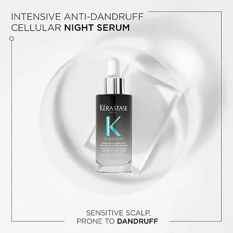 Intensive anti-dandruff cellular night serum. Sensitive scalp prone to dandruff. Helps remove visible flakes. Up to 97% more hydration. Up to 3 weeks anti-dandruff efficacy- instrumental test, after 3 uses per week for 4 weeks purifying anti-dandruff cellular shampoo, moisturing anti-dandruff cellular shampoo or intesince anti-dandruff cellular night serum. Bifidus. Salicylic acid. Piroctone Olamine