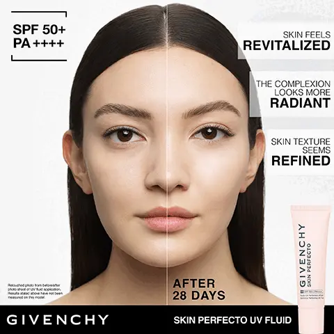 Image 1: Before and after model shot after 28 days. Skin feels smoother, the complexion looks more radiant and skin feels softer. Image 2: UV stick SPF 50+ PA+++ vitamin C that boosts radiance and pink pepper that energizes skin. Image 3: Healthy rosy glow routine: 1. prepare and refine skin texture using the skin glow priming lotion. 2. revitalise and firm eye contour using firming and smoothing eye care. 3. Boost rosy aspect and radiance using vitamin blend glow serum. 4. fortify and moisturise and protect and refine skin texture using both radiance reviver emulsion and moisturising compact cream SPF 30 PA+++. 5. broad spectrum protection using UV fluid and stick SPF 50+ PA++++