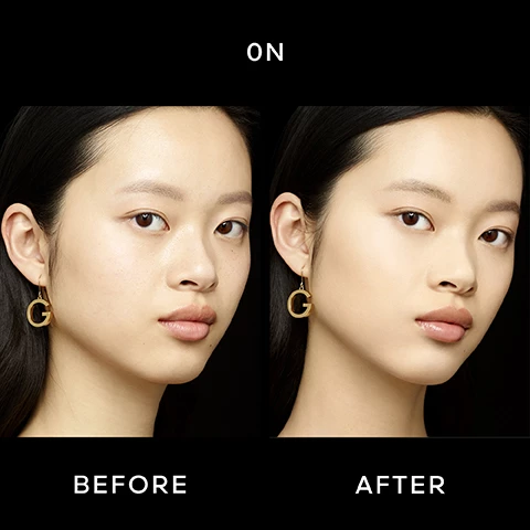 Image 1, before and after. image 2, swatches of OC, ON, 0.5N, 1C, 1N, 1W, 2N, 3N, 4N and 5N on two different skin tones. image 3, 24 hour no transfer wear. 24 hour matte finish and perfection. 24 hour comfort and radiance. image 4, a refillable jewel case built to last.