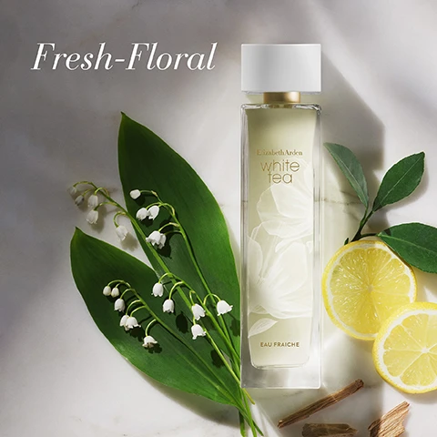 Image 1, fresh floral. image 2, key notes = top - italian blood orange. middle - lily of the valley. base - venezuelan tonka bean. image 3, a fresh new interpretation of white tea. image 4, find your moment - new white tea eau fraiche. image 5, developed to enhance wellbeing, through the science of mood boosting smell. image 6, a vibrant new iteration. image 7, the white tea fragrance collection