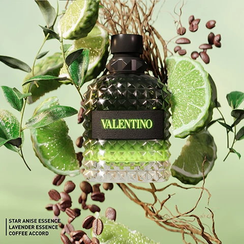Image 1, star anise essence, lavender essence, coffee accord. image 2, born in roma, green stravaganza for her, for him for them. image 3, born in roma - violet leaf, sage and vetiver. born in roma yellow dream - cinnamon, lavandin, vanilla. born in roma coral fantasy - apple, sage and tobacco accord. born in roma green stravaganze - bergamot, coffee accord, vetiver