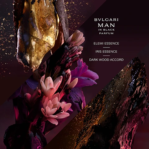 Image 1, BVGARI man in black parfum = elemi essence, iris essence, dark wood accord. image 2, eau de parfum - addictive and charismatic. notes = obsessive ambery accord, tuberose absolute, leather accord. parfum - bewitching unique elegance. notes = elemi essence, iris essence, dark wood accord. image 3, the power of the elements. man in black eau de parfum - addictive and charismatic - ambery spicy. man in black parfum - bewitching and unique elegance, ambery woody. man wood essence eau de parfum- vital and luminous, woody aromatic. man rain essence eau de parfum - mineral awakening, fresh woody musk