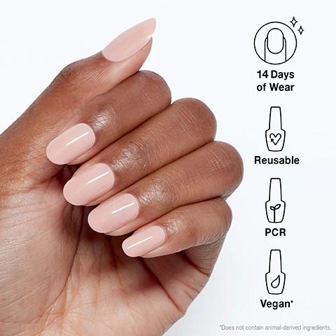 Image 1, 14 days of wear, reusable, PCR, vegan. Does not contain animal derived ingredients. Image 2, get pressed up. 1 = fit, find your perfect size. 2 = shape, option to do hue with custom tips. 3 = prep, buff, file and wipe. 4 = xpress, glue, press and hold to dry