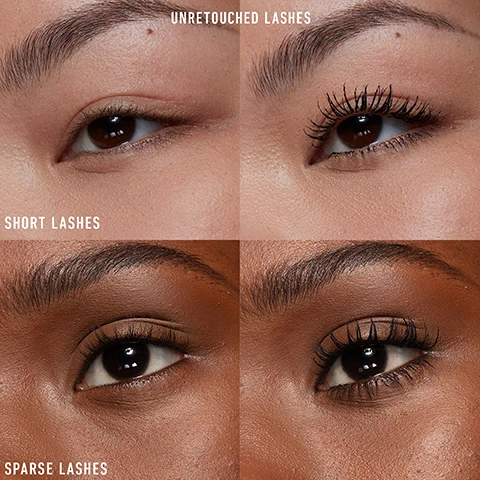 Image 1, before and after on short and sparse lashes. unretouched images. image 2, before and after on straight and fine lashes. unretouched lashes. image 3, full sleeve long and defined tubing mascara. length and lift, extreme definition, ink black volume, flake and clump proof, smudge resistant, easy water removal. image 4, what is tubing mascara? here's how KBD's 24 tat-tubing technolofy works. ultra resistant wear, lasts up to 24 hours, flake proof, smudge resistant. 360 degree polymer tubes, wrap every lash and lock in place. for extreme length and definition. easy water removal, tubes slide off with just warm water and pressure from fingertips. image 5, full sleeve mascara long and defined tubing mascara. short lashes, sparse lashes before and after. unretouched lashes, no falsies, no faking it. image 6, first of it's kind tubing brush. filigree inspired hooks, grip and glide over each lash for clump proof, root to tip coverage. contoured shape - makes precise application easy, even in the inner corner on lower lashes. image 7, which all day KVD mascara is for you? full sleeve = extreme length and definition, fully fanned out lashes, 24 hour tat-tubing technology, filigree like bristles grip and glide. go big or go home = extreme volume, big blown out lashes, powered by plant based fats, wavy fiber bristles catch and coat.