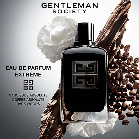 Image 1, eau de parfum extreme. narcissus absolute, coffee absolute, dark woods. image 2, eau de parfum refined and mysterious = narcissus absolute, iris concrete, quartet of vetiver.