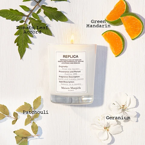 Image 1, tomato leaf accord, green mandarin, patchouli, geranium. image 2, from the garden. the scents your memories are made of.