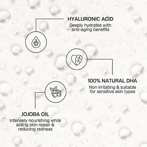 Image 1 - Image features a light textured background with water droplets, highlighting three key ingredients: Hyaluronic Acid that deeply hydrates with anti-aging benefits, 100% Natural DHA that is non-irritating and suitable for sensitive skin types, and Jojoba Oil that is intensely nourishing while aiding skin repair and reducing redness.
Image 2 - A woman is shown in a before-and-after comparison with the left side displaying her natural skin tone and the right side showing her with a bronzed complexion while holding a tanning product; the words BEFORE and AFTER are prominently displayed at the bottom of each side.
Image 3 - A smiling woman with long hair holds a self-tanning spray in her left hand, wearing a light-colored crop top against a pink-hued background, with text that reads Skincare meets self tan, Micro mist technology for seamless results, Fast drying, water-based formula, Suitable for sensitive skin.
Image 4 - Image shows a bottle of BALIBODY Face Tan Mist with instructions for use, including steps on how to apply it: Step 1 After cleansing, hold the bottle 15cm away from skin & spritz evenly over your face & down your neck. Step 2 A beautiful, glowing tan will develop within 4-6 hours. Step 3 Reapply every 2-3 days for a bronzed complexion all year round.
