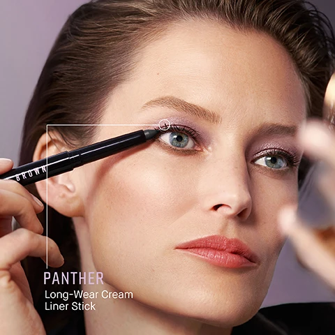 Image 1, panther - long wear cream liner stick. image 2, 24 hour life proof wear. fine tip design lines and defines. built in sharpener keeps your look on point. image 3, long wear cream shadow stick = creates dimension. long wear cream liner stick
= adds definition. image 4, golden amber, rich chocolate, dusty mauve, aubergine = long wear cream shadow stick.