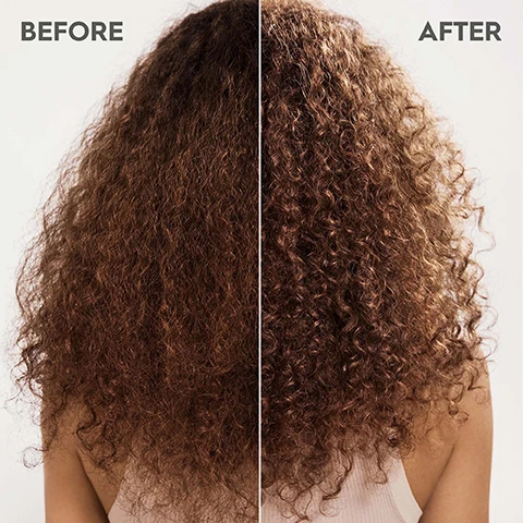 Image 1 - The image shows a comparison of hair texture before and after treatment, with the left side having frizzy, voluminous curls labeled BEFORE and the right side displaying smoother, more defined curls labeled AFTER.
Image 2 - A collection of brown shea nuts and pieces of their shells arranged on a light gray background, with the text SHEA OIL and additional information about its benefits.
Image 3 - An image of a bottle of KERASTASE multi-benefit hair oil with a light blue cap, showing text about its performance benefits including adds high shine and seals in moisture, long-lasting frizz control for up to 72h, seals in split ends and reduces flyaways, and heat protection up to 230°C/446°F.
Image 4 - A split image showing the back of a womans head with long, dark hair on the left labeled BEFORE and on the right, the hair is smoother and shinier labeled AFTER.
Image 5 - A collection of hair care products arranged on a light background, featuring multiple bottles and containers labeled KERASTASE, with the text SPECIALITY PRODUCTS FOR SIGNIFICANT HAIR OPTIMIZATION & IMPROVEMENT prominently displayed.
Image 6 - A bottle of KERASTASE hair oil with a white lid is positioned at an angle beside an open cap, featuring text that reads polished, protected, luxurious, multi-benefit hair oil, and additional labels stating vegan formula, no animal derived ingredients, free from formula, created with >94% natural ingredients, PETA approved, vegan global animal testing policy, ClimatePartner certified product, and a QR code.