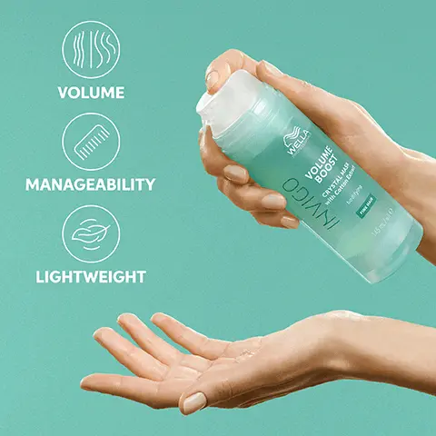 VOLUME, MANAGEABILITY, LIGHTWEIGHT. VISIBLY UPLIFTED VOLUME. 01. Apply on clean damp hair. 02. Leave on for 5 mins. 03. Rinse thoroughly. GENTLE TO HAIR. GLOBALLY COMMITTED TO NO ANIMAL TESTING* *Wella Company is a member in the International Collaboration on Cosmetics Safety. SHORT HAIR 1-2 PUMP MEDIUM LENGTH 2-3 PUMPS LONG HAIR +4 PUMPS. COTTON EXTRACT PERFECT SOFTNESS AND STABILITY. YOUR ROUTINE TO BODIFY FINE HAIR. 01. CLEANSE. 02. TREAT. 03. FINISH.