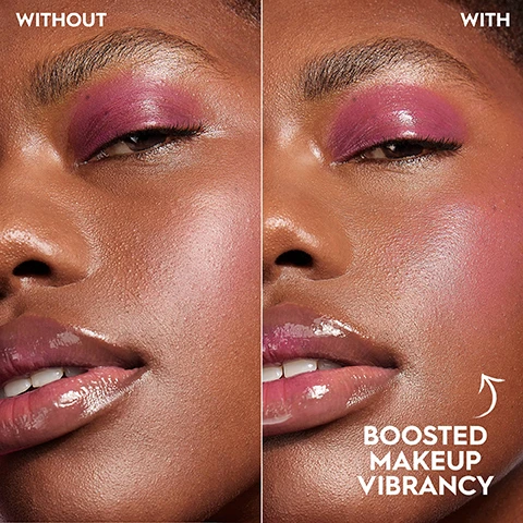 Image 1 - A close-up portrait of a woman showcasing her makeup, with the left side labeled WITHOUT showing less vibrancy, and the right side labeled WITH displaying enhanced color and glow, accompanied by the text BOOSTED MAKEUP VIBRANCY.
Image 2 - A pink spray bottle labeled all nighter with hyaluronic acid and watermelon extract is featured, surrounded by pink droplets, alongside text highlighting benefits: juicy skin, all-day hydration, and refreshing scent.
Image 3 - Two women pose against a pink background, each holding a bottle of a cosmetic product, with one woman wearing a pink top and the other in a nude top, while the text at the bottom reads JUICY SKIN ALL DAY? THATS THE TEA.
Image 4 - A woman with curly hair and a bright smile holds a slice of watermelon in one hand, wearing rings and green earrings, with the text FRESH WATERMELON SCENT visible at the bottom.
Image 5 - A woman with curly hair holds a spray bottle close to her face, eyes closed, with mist visibly spraying towards her and the background is bright pink, accompanied by the text micro-fine mist.
Image 6 - An arrangement of five bottles of Urban Decay All Nighter setting spray in various colors, each labeled with finishes such as matte, glowy, brightening, hydrating, and real skin, displayed on a light background.
Image 7 - A collage of four models showcasing different makeup finishes, with labels for each finish including Real Skin Finish, Brightened, Radiant Finish, Matte Finish, Glowy Finish, Dewy, Hydrated Finish, Extra Glow, and Hyaluronic, alongside the phrase Find Your Finish.
Image 8 - Two spray bottles of Urban Decay All Nighter setting spray are displayed; the larger bottle is labeled FULL SIZE 118ML and the smaller one is labeled TRAVEL SIZE 30ML.