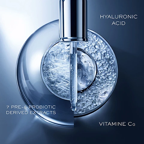 Image 1 - A pipette drips liquid into a circular dish showing different textures with the text HYALURONIC ACID 7 PRE-& PROBIOTIC DERIVED EXTRACTS VITAMINE CG.
Image 2 - Close-up of a person applying serum to their face, smiling with eyes closed, with text overlay reading 88% AGREE SKIN APPEARS SMOOTHER* *CONSUMER STUDY WITH 34 WOMEN.
Image 3 - Close-up of a man applying product to his face with the text 85% AGREE OVERALL APPEARANCE OF SKIN IS IMPROVED* *CONSUMER STUDY WITH 34 WOMEN.
Image 4 - Image shows Lancome Génifique Eye and Lash Serum bottle, Eye Cream jar, and Advanced Génifique Face Serum bottle with text EYE & LASH SERUM REDUCES APPEARANCE OF PUFFINESS SMOOTHES LINES STRONGER FEELING LASHES, EYE CREAM BRIGHTER LOOKING STRONGER FEELING EYES, OUR N°1 FACE SERUM RADIANCE SMOOTHNESS FINE LINES, LANCÔME ADVANCED GÉNIFIQUE YEUX LIGHT-PEARL, LANCÔME ADVANCED GÉNIFIQUE YEUX, and LANCÔME ADVANCED GÉNIFIQUE.
Image 5 - Two Lancôme Génifique serum bottles are displayed, a clear bottle labeled Advanced Génifique Activateur de Jeunesse Youth Activating Concentrate and a black bottle labeled Lancôme Génifique Ultimate, accompanied by text Advanced Génifique Strength Radiance, New Génifique Ultimate, Reverses Visible Skin Damage*, and *Appearance of Fine Lines and Wrinkles, Smoothness & Skin Quality.